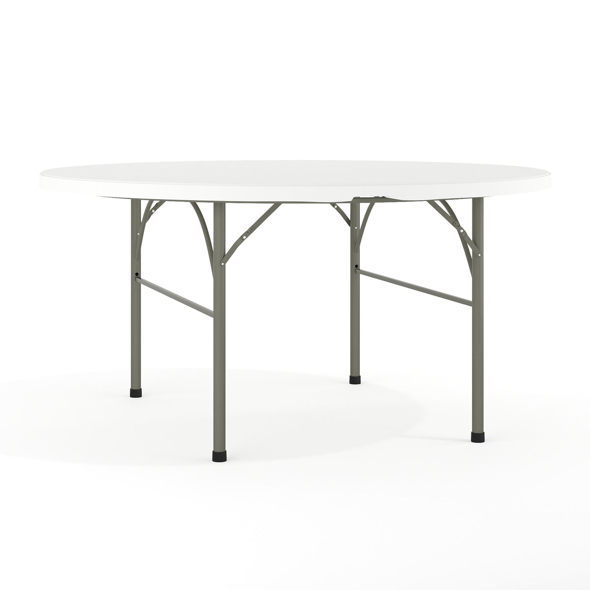 5-Foot Round Bi-Fold Granite White Plastic Folding Table with Carrying Handle
