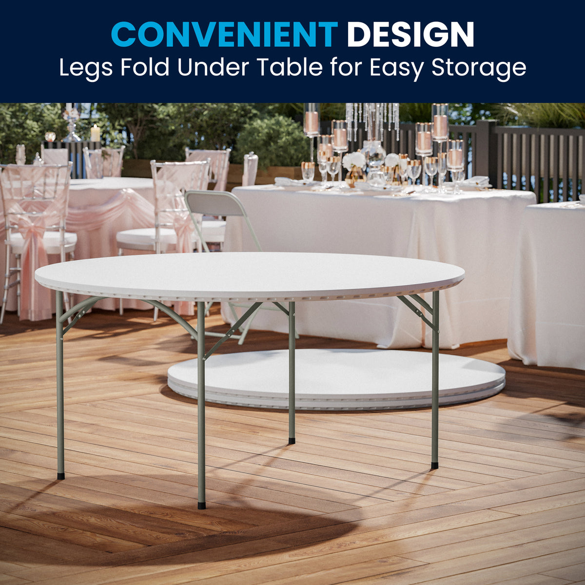5-Foot Round Granite White Plastic Folding Table - Banquet / Event Folding Table
