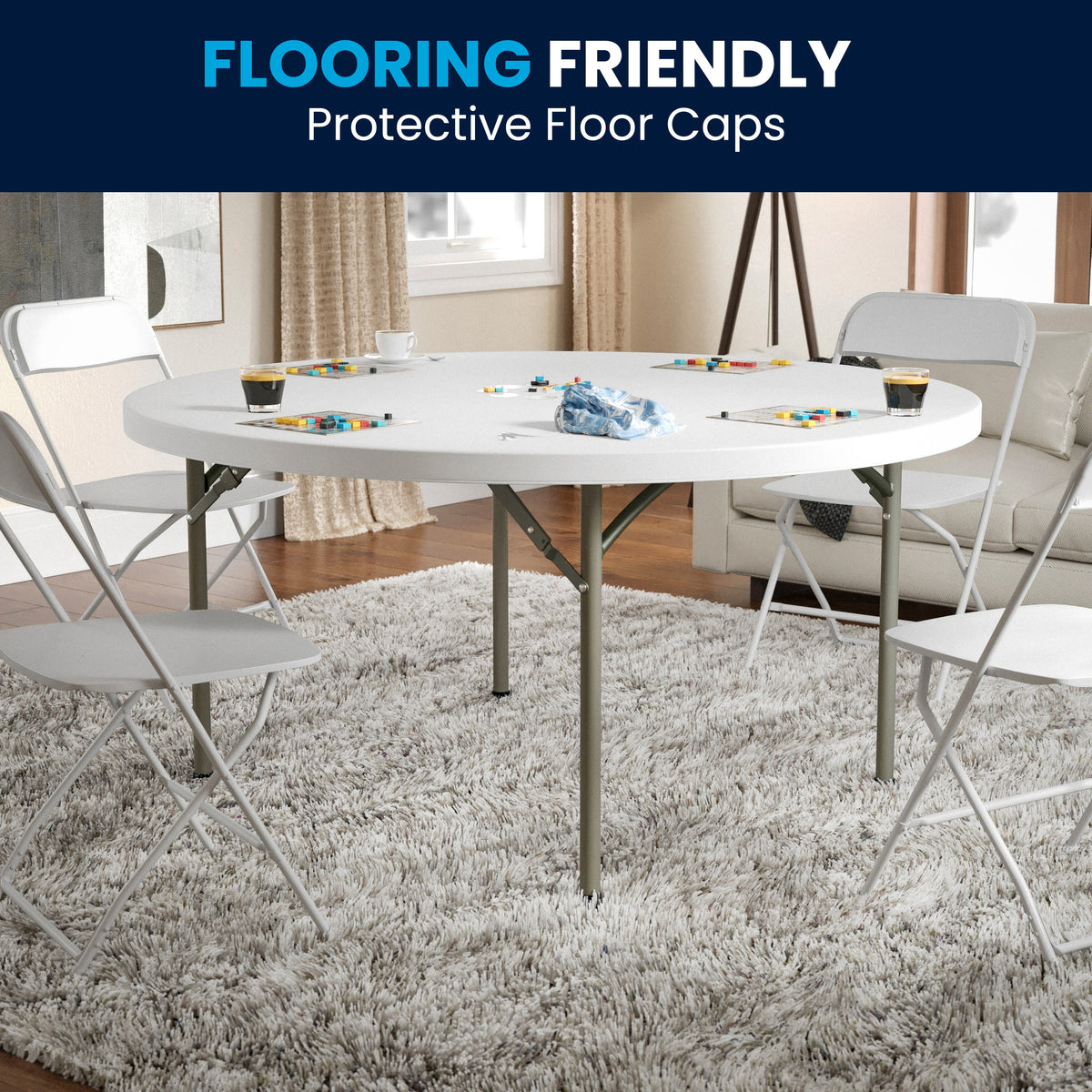 5-Foot Round Plastic Folding Event Table w/ 2" Thick White Surface
