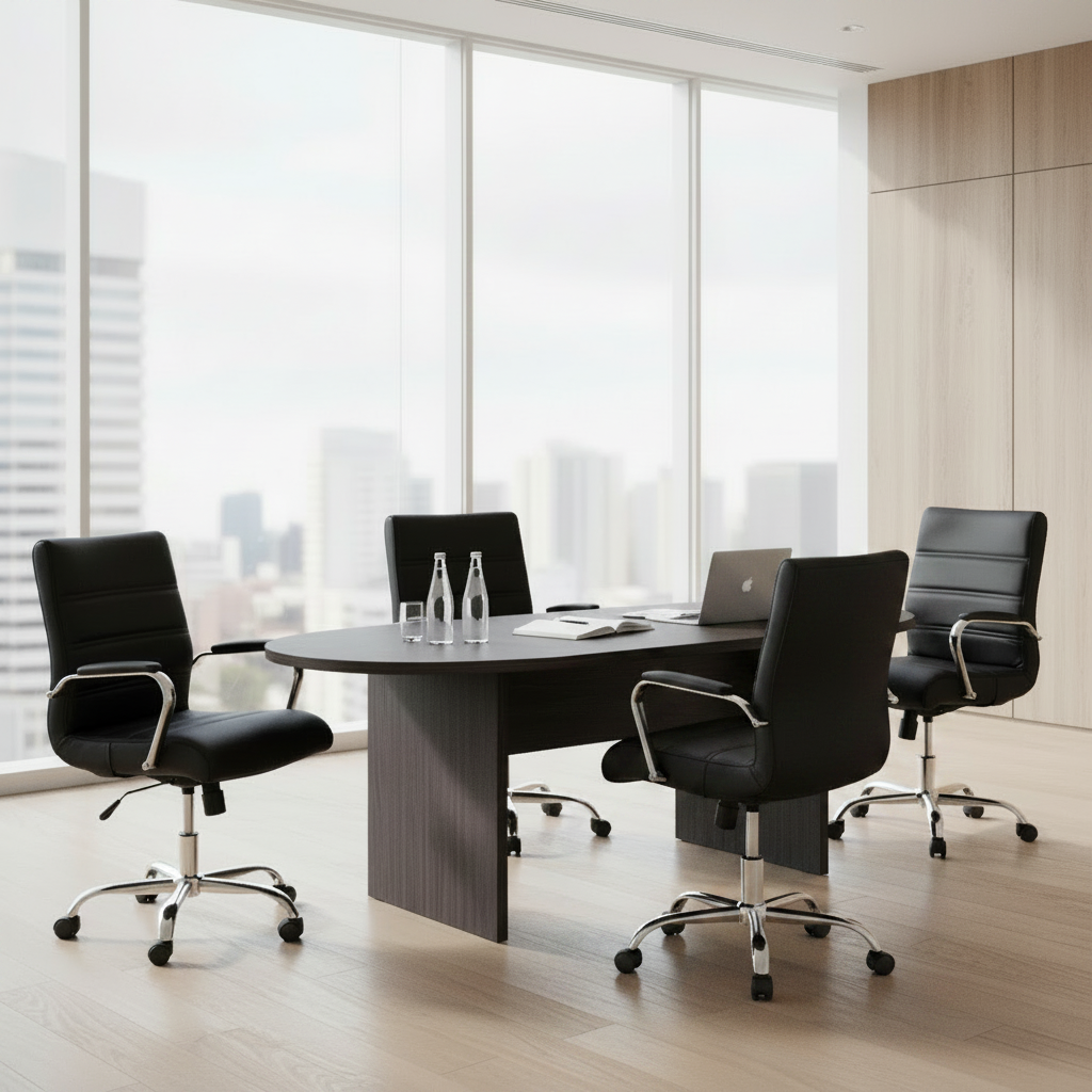Conference room with table and mobile chairs