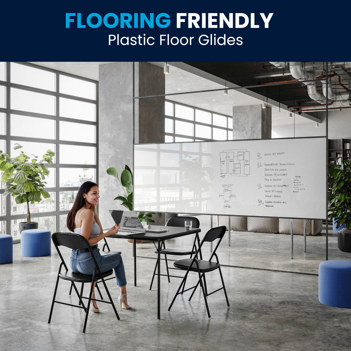 Black |#| 5 Piece Black Folding Card Table and Chair Set with Upholstered Table Top