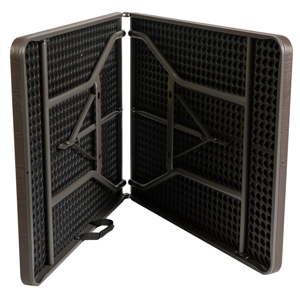 Brown |#| 6-Foot Bi-Fold Brown Wood Grain Plastic Folding Table with Carrying Handle