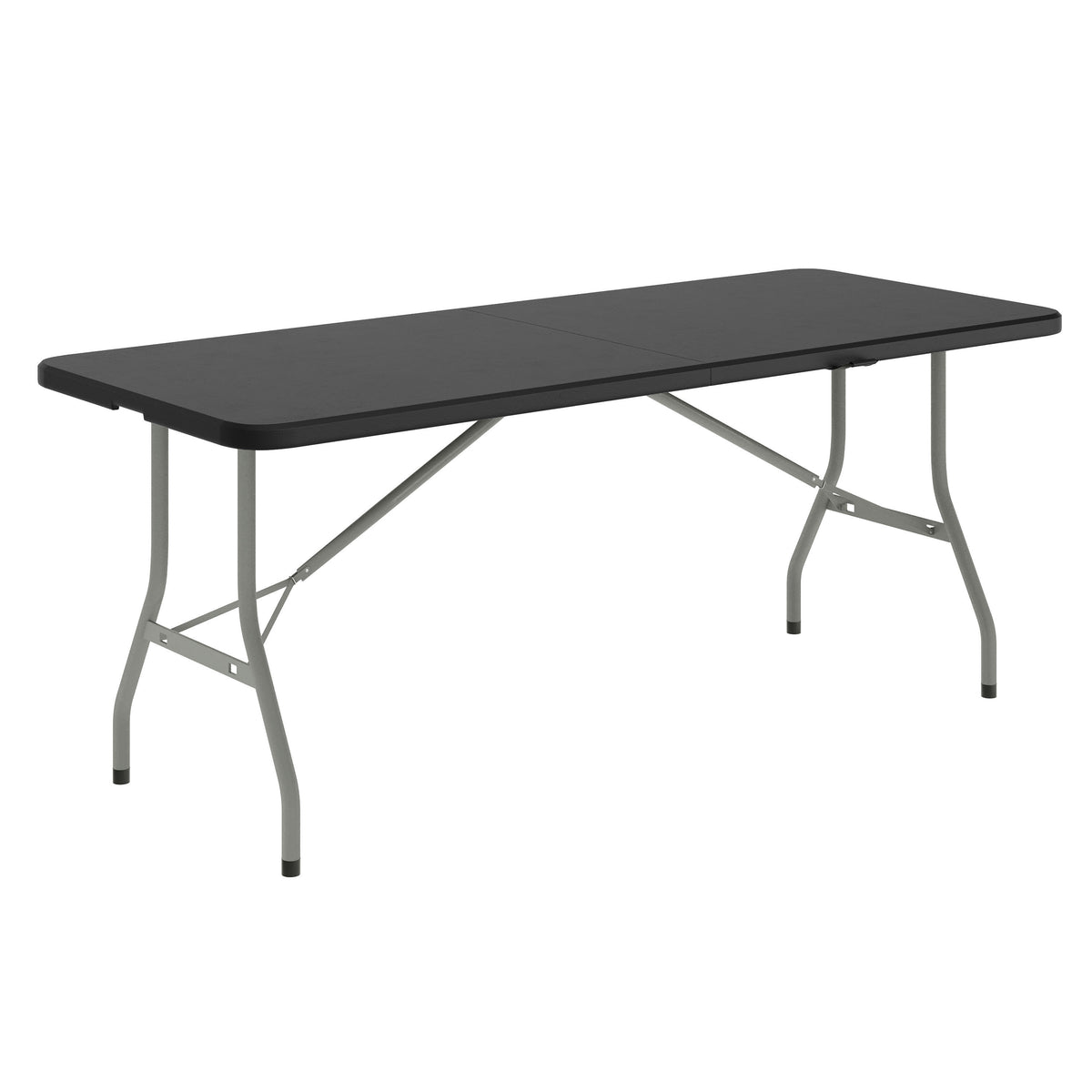 Black |#| 6-Foot Bi-Fold Granite Black Plastic Folding Table with Carrying Handle
