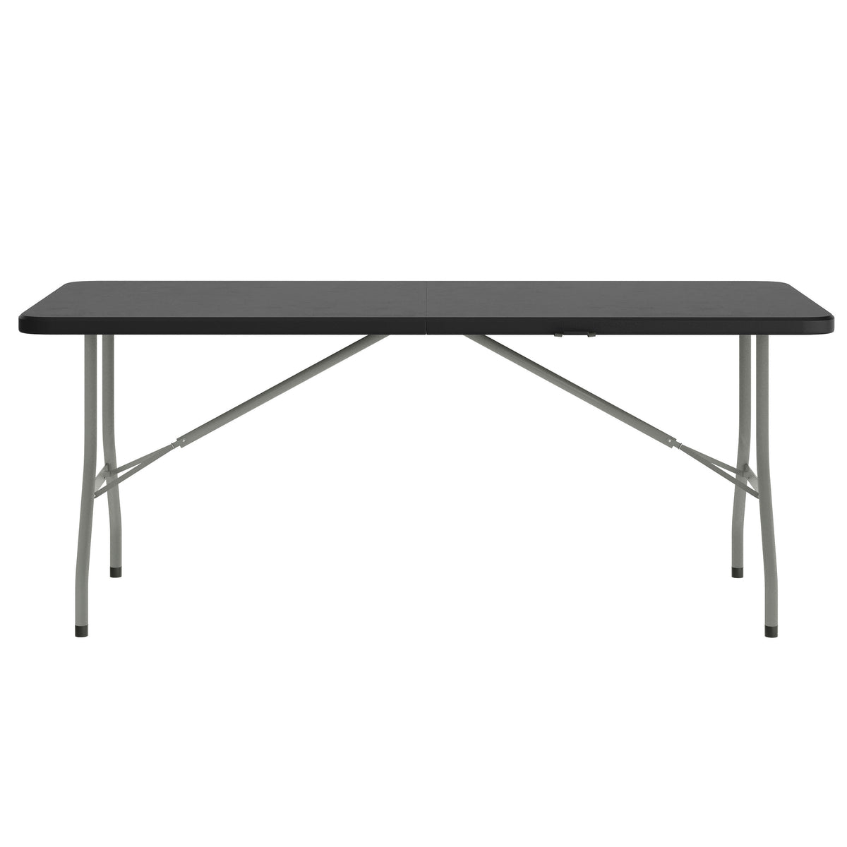 Black |#| 6-Foot Bi-Fold Granite Black Plastic Folding Table with Carrying Handle