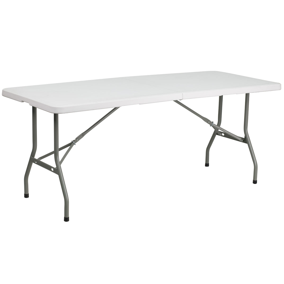 White |#| 6-Foot Bi-Fold Granite White Plastic Folding Table with Carrying Handle