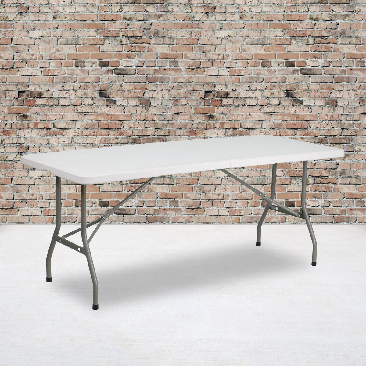White |#| 6-Foot Bi-Fold Granite White Plastic Folding Table with Carrying Handle