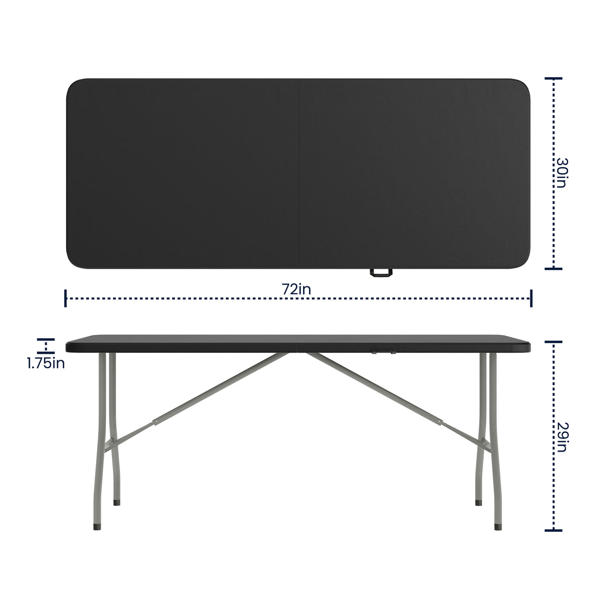 Black |#| 6-Foot Bi-Fold Granite Black Plastic Folding Table with Carrying Handle