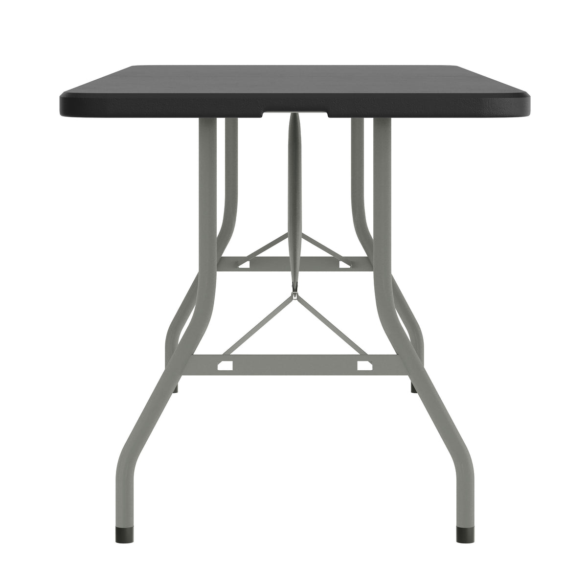 Black |#| 6-Foot Bi-Fold Granite Black Plastic Folding Table with Carrying Handle