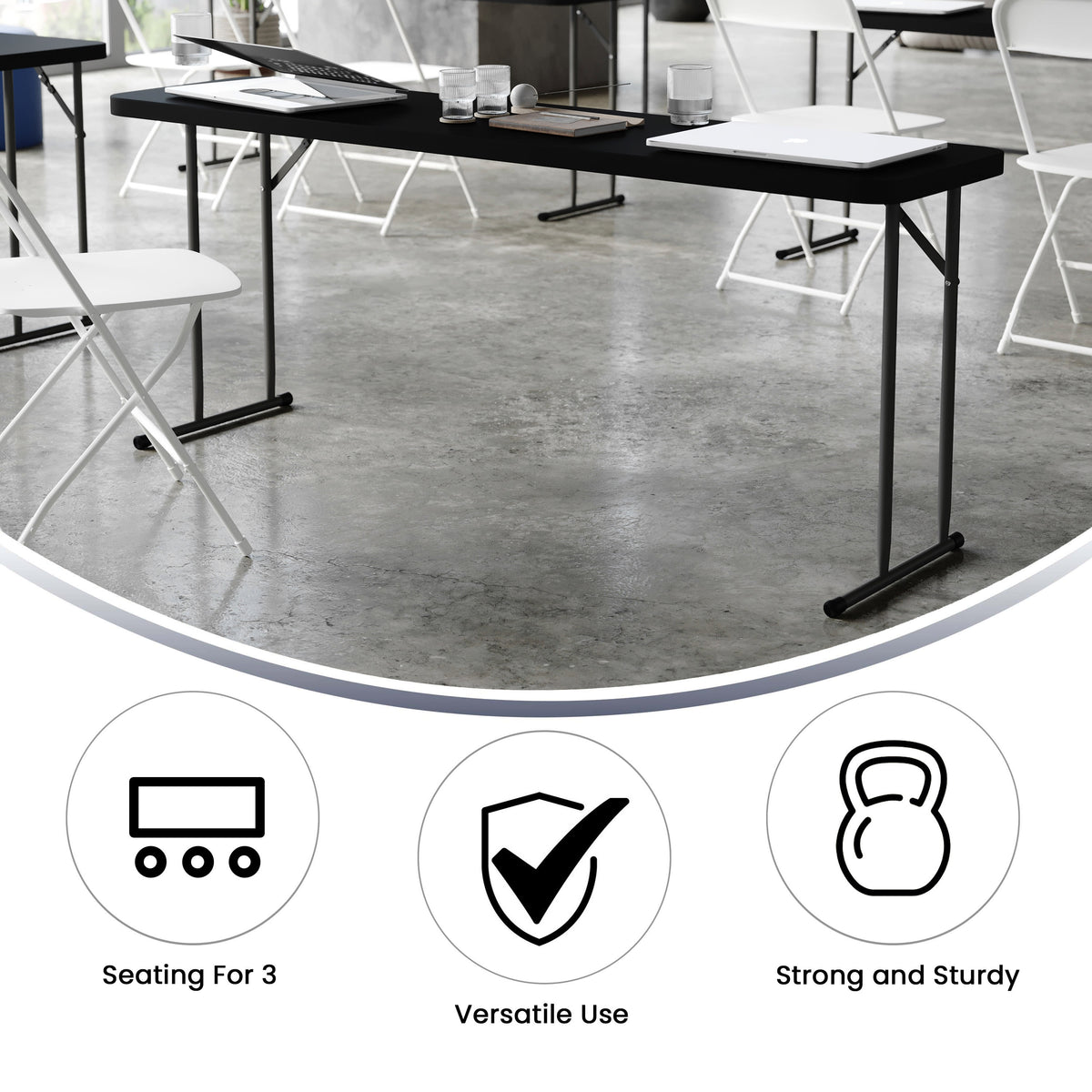 Black |#| 6-Foot Inch Rectangle Black Plastic Folding Training / Seminar Table