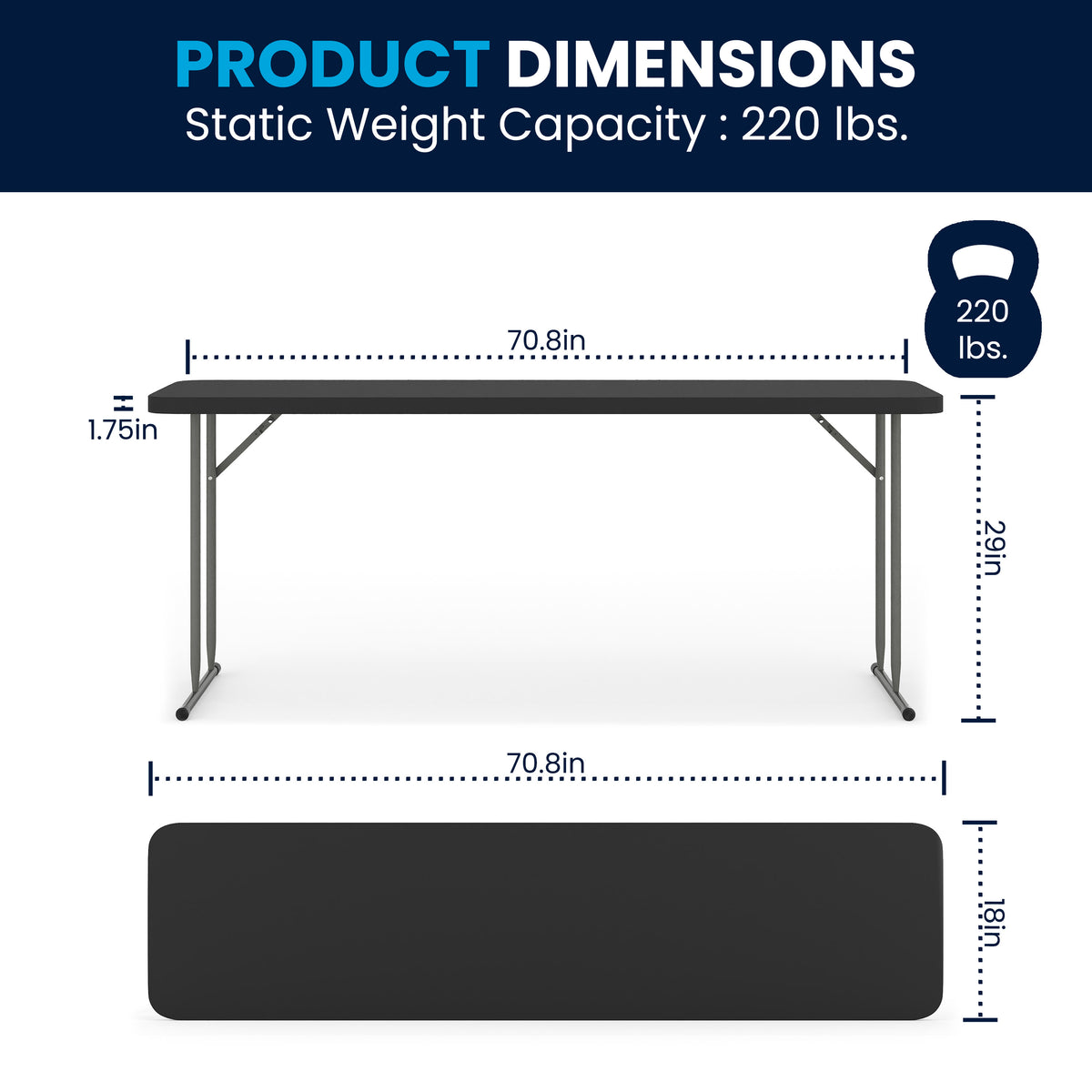 Black |#| 6-Foot Inch Rectangle Black Plastic Folding Training / Seminar Table