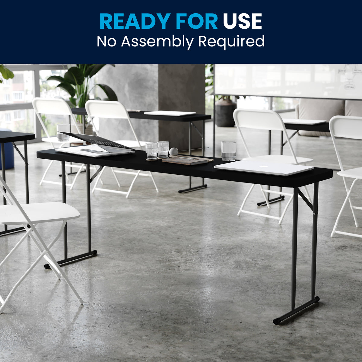 Black |#| 6-Foot Inch Rectangle Black Plastic Folding Training / Seminar Table