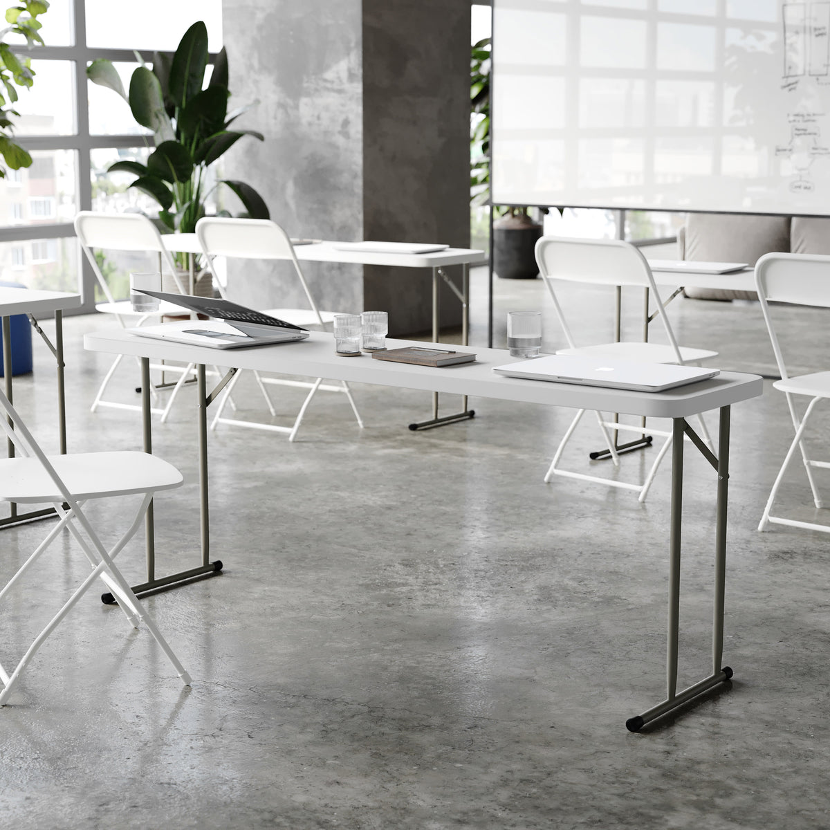 Granite White |#| 6-Foot Inch Rectangle Granite White Plastic Folding Training / Seminar Table