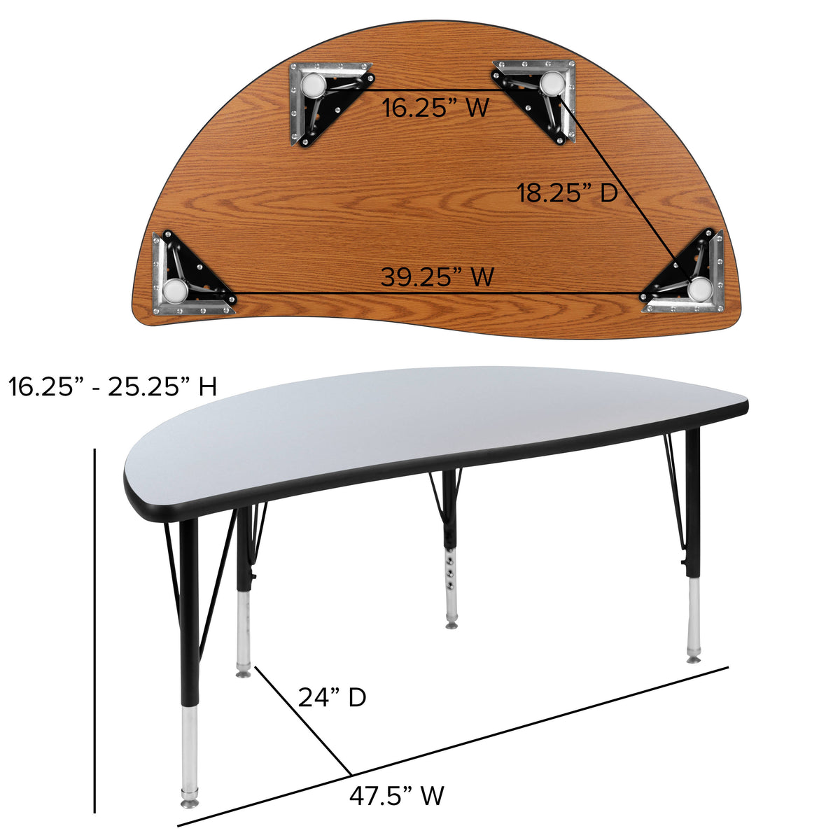 Grey Top/Black Frame |#| 76" Oval Wave Activity Table Set with 14" Student Stack Chairs, Grey/Black
