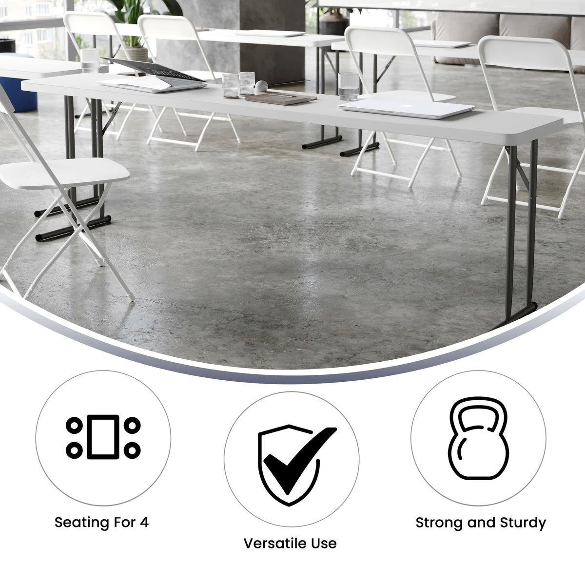 8-Foot Granite White Plastic Folding Training / Seminar Table