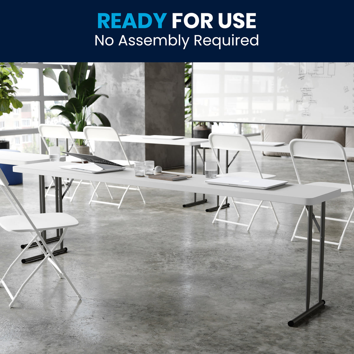 8-Foot Granite White Plastic Folding Training / Seminar Table