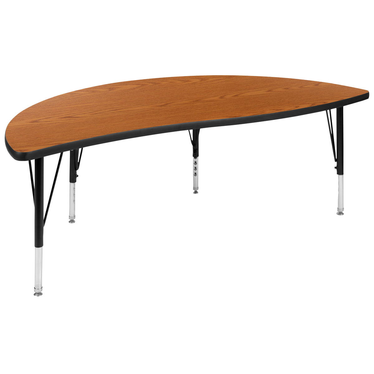 Oak Top/Black Frame |#| 86" Oval Wave Activity Table Set with 12" Student Stack Chairs, Oak/Black