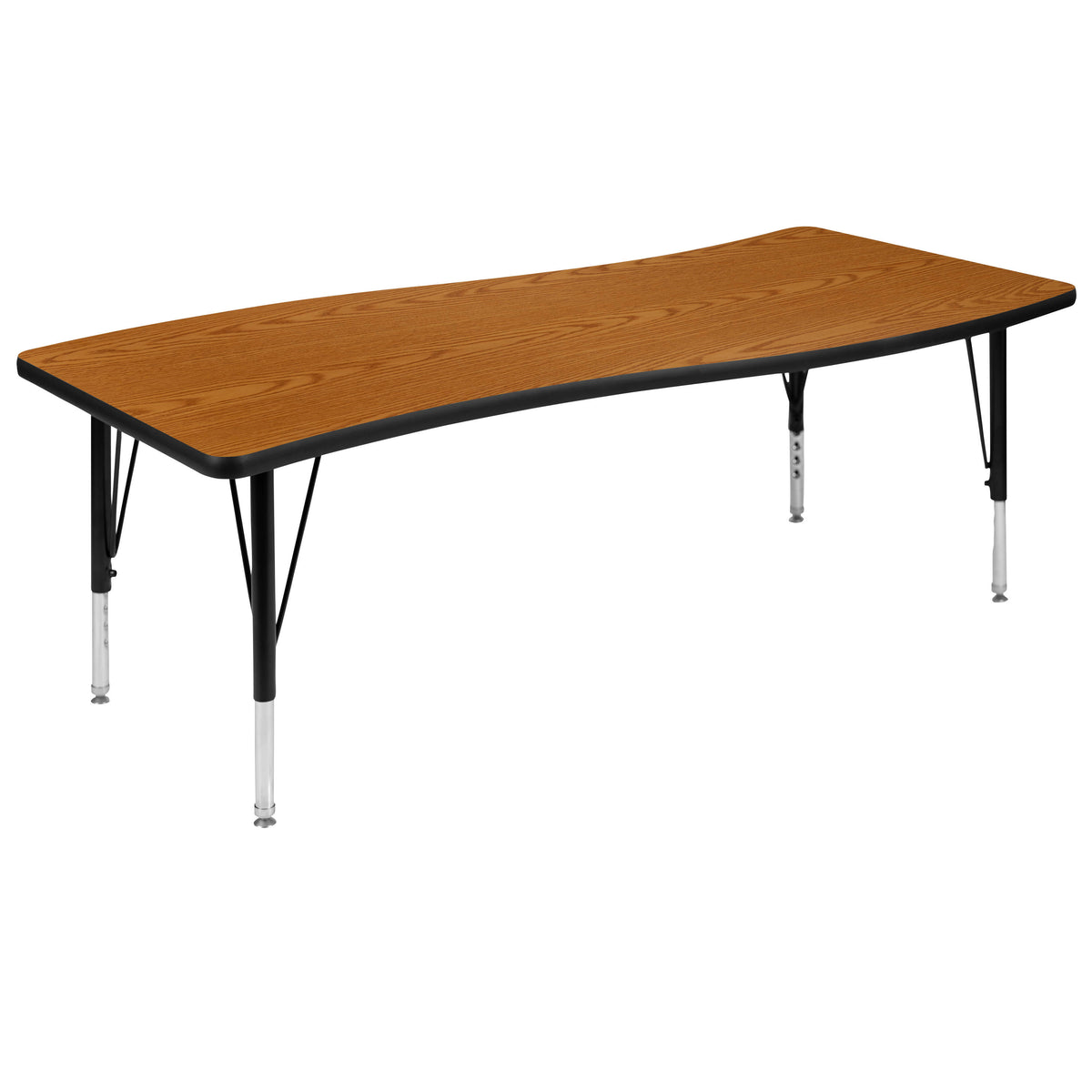 Oak Top/Black Frame |#| 86" Oval Wave Activity Table Set with 12" Student Stack Chairs, Oak/Black