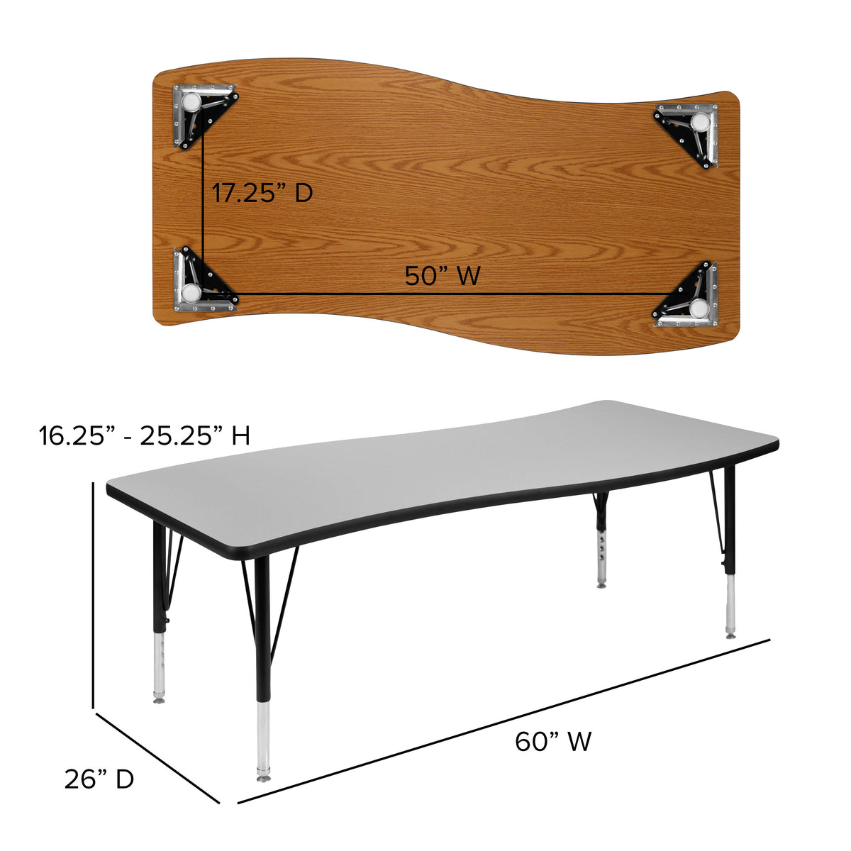 Grey Top/Black Frame |#| 86" Oval Wave Activity Table Set with 12" Student Stack Chairs, Grey/Black