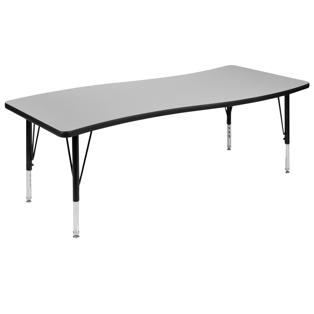 Grey Top/Black Frame |#| 86" Oval Wave Activity Table Set with 12" Student Stack Chairs, Grey/Black