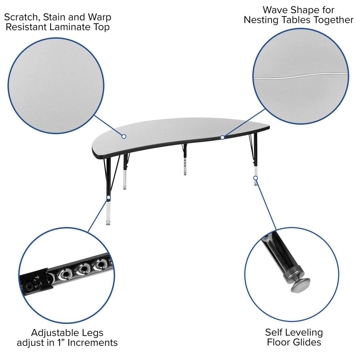 Grey Top/Black Frame |#| 86" Oval Wave Activity Table Set with 14" Student Stack Chairs, Grey/Black