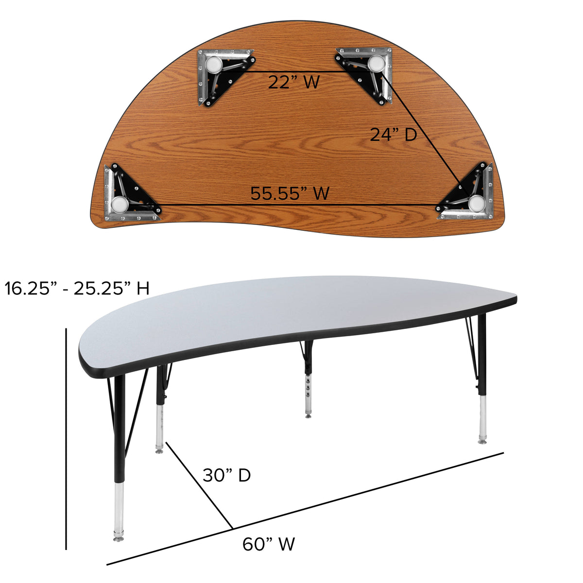 Grey Top/Black Frame |#| 86" Oval Wave Activity Table Set with 14" Student Stack Chairs, Grey/Black