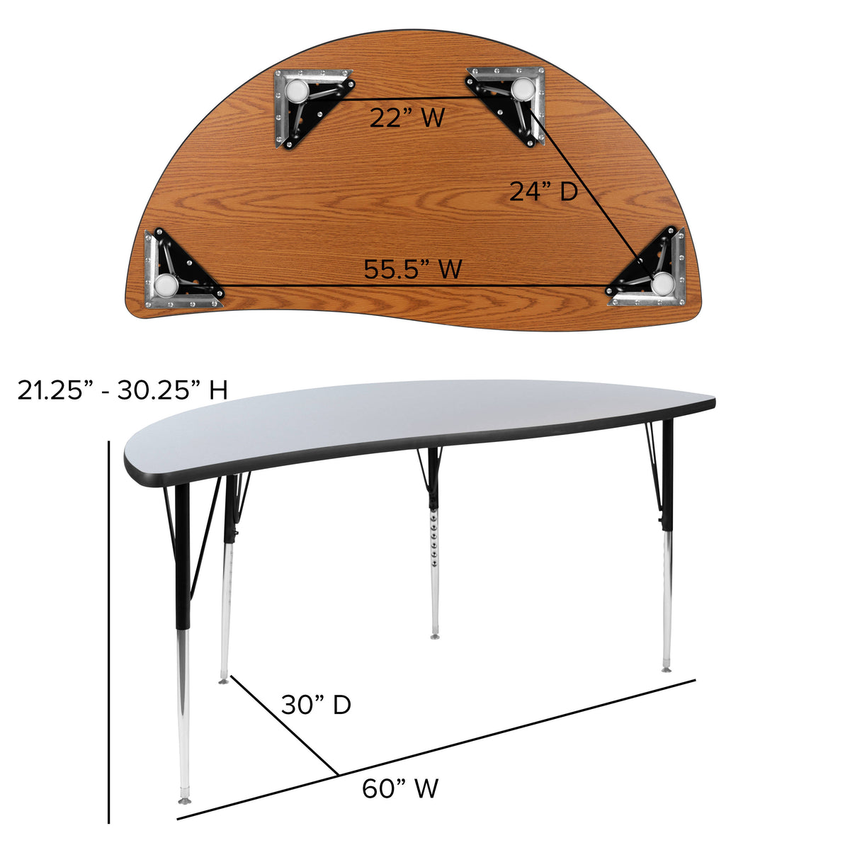 Grey Top/Black Frame |#| 86" Oval Wave Activity Table Set with 16" Student Stack Chairs, Grey/Black
