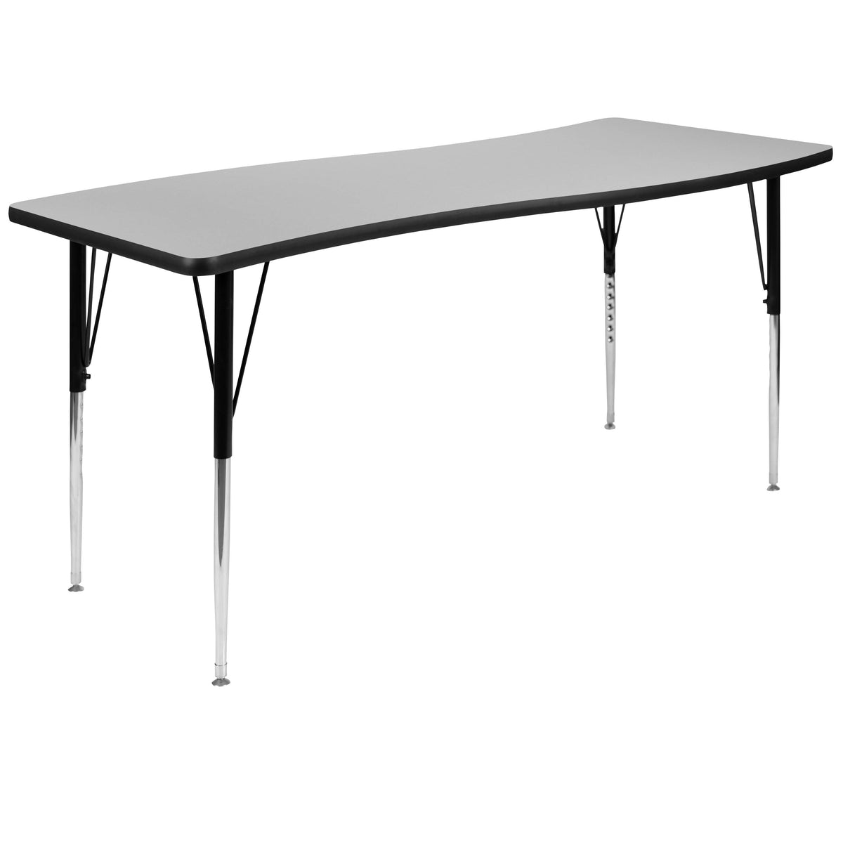 Grey Top/Black Frame |#| 86" Oval Wave Activity Table Set with 18" Student Stack Chairs, Grey/Black