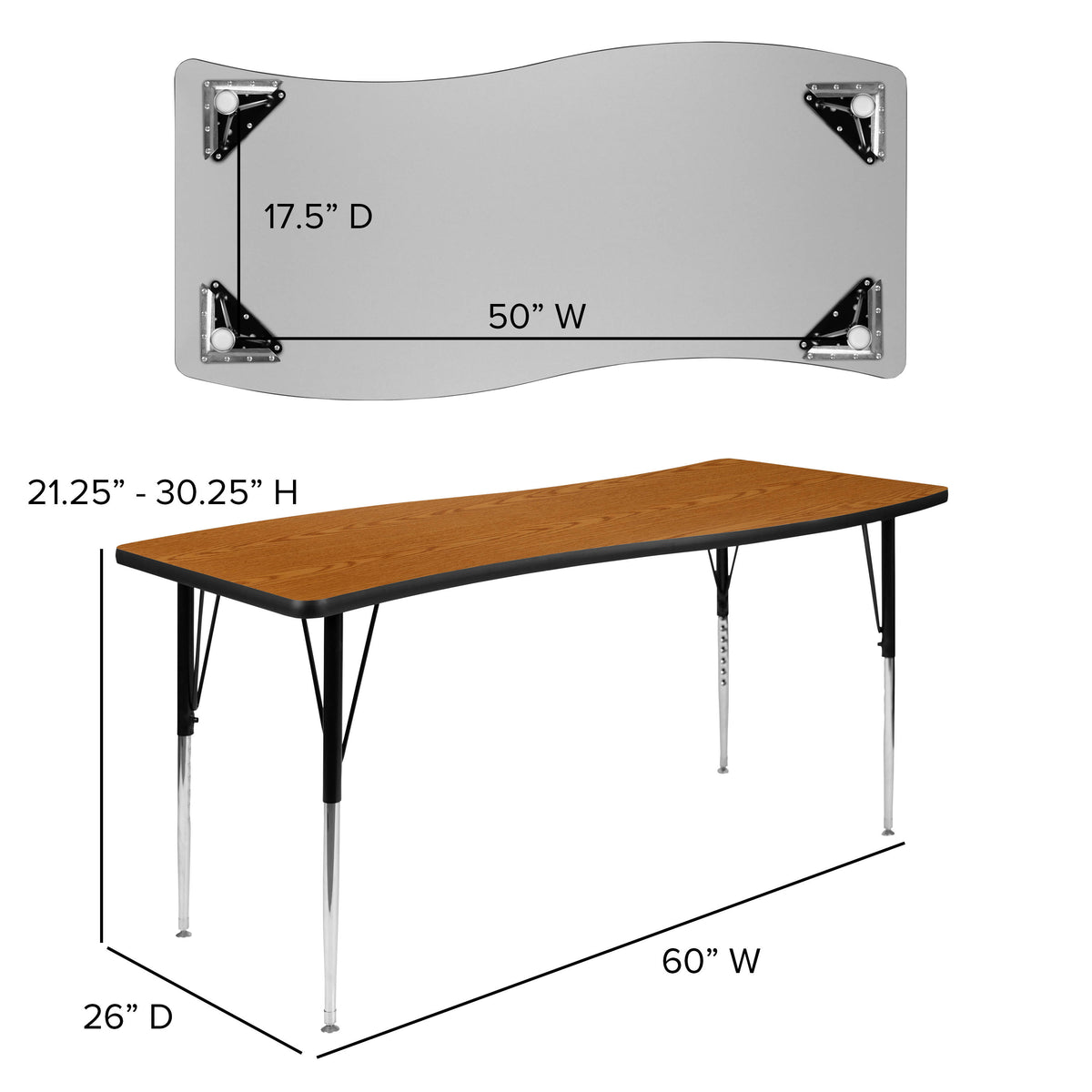 Oak Top/Black Frame |#| 86" Oval Wave Activity Table Set with 18" Student Stack Chairs, Oak/Black