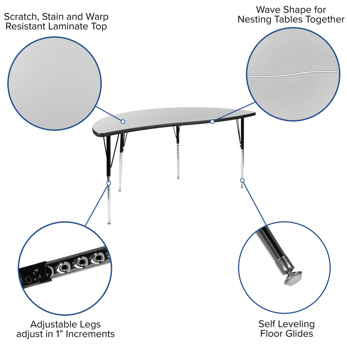 Grey Top/Black Frame |#| 86" Oval Wave Activity Table Set with 18" Student Stack Chairs, Grey/Black