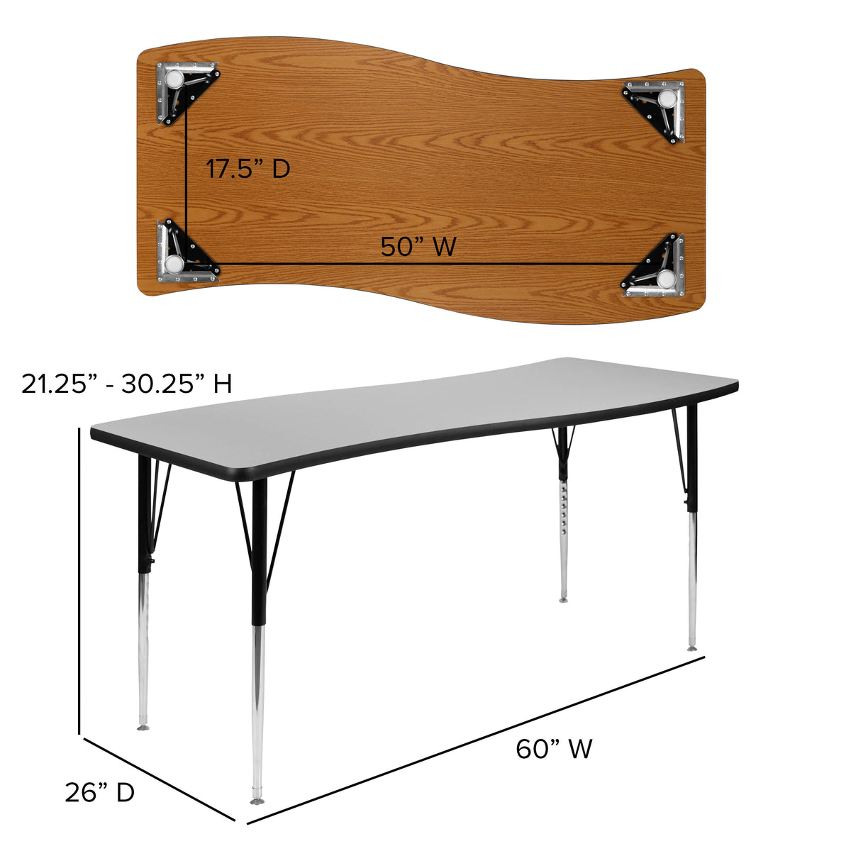 Grey Top/Black Frame |#| 86" Oval Wave Activity Table Set with 18" Student Stack Chairs, Grey/Black