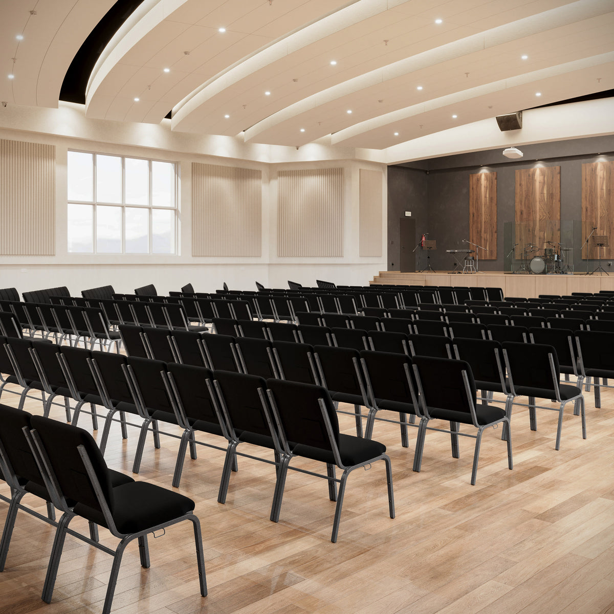 Black Fabric/Silver Vein Frame |#| Black Multipurpose Church Chairs - 18.5 in. Wide