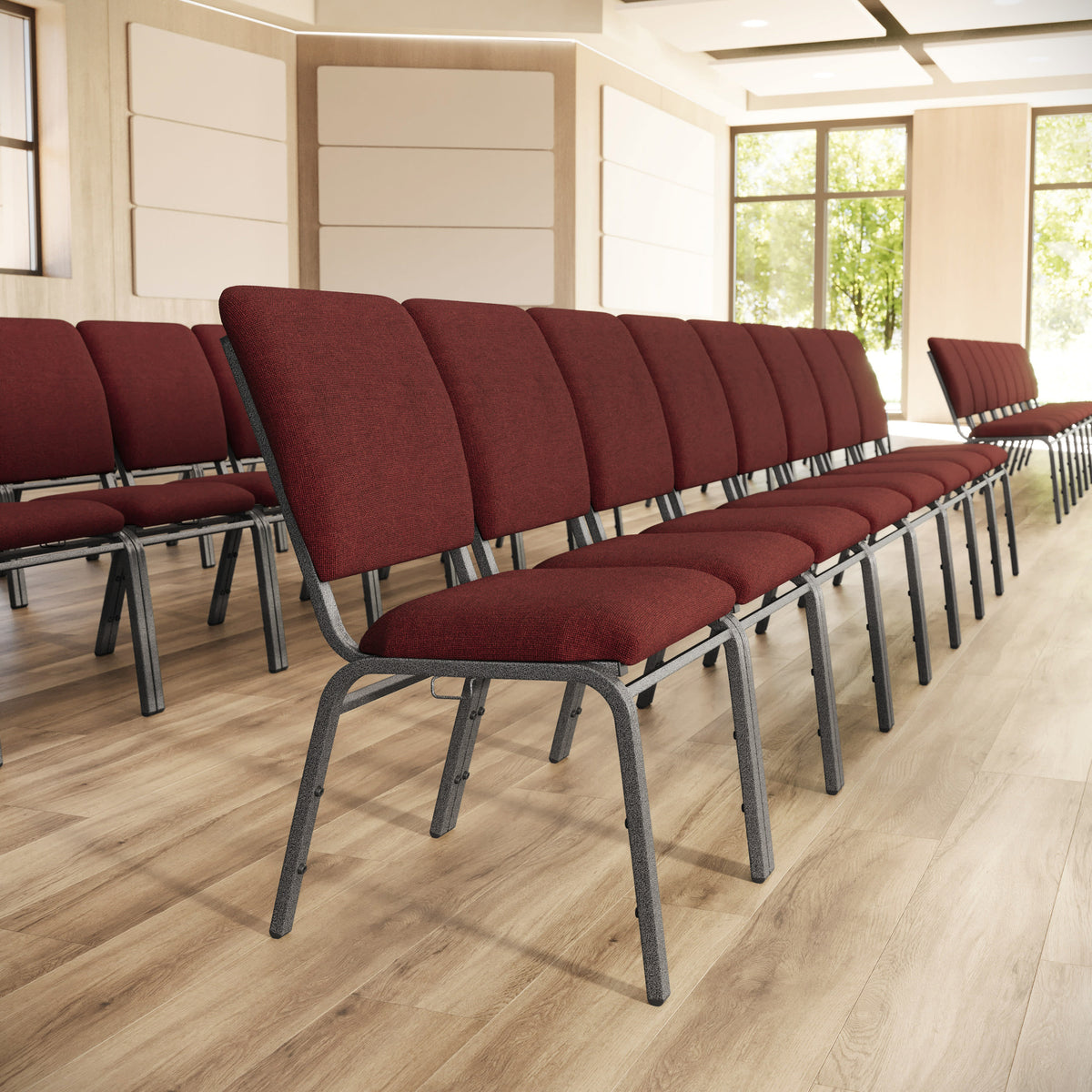 Maroon Fabric/Silver Vein Frame |#| Maroon Multipurpose Church Chairs - 18.5 in. Wide
