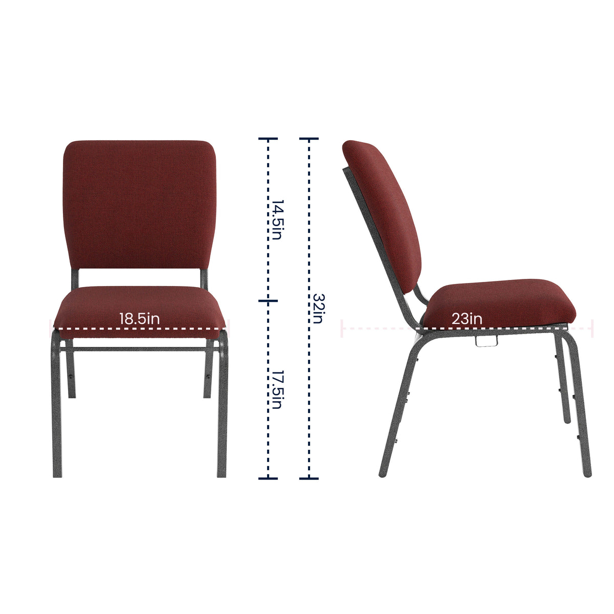 Maroon Fabric/Silver Vein Frame |#| Maroon Multipurpose Church Chairs - 18.5 in. Wide