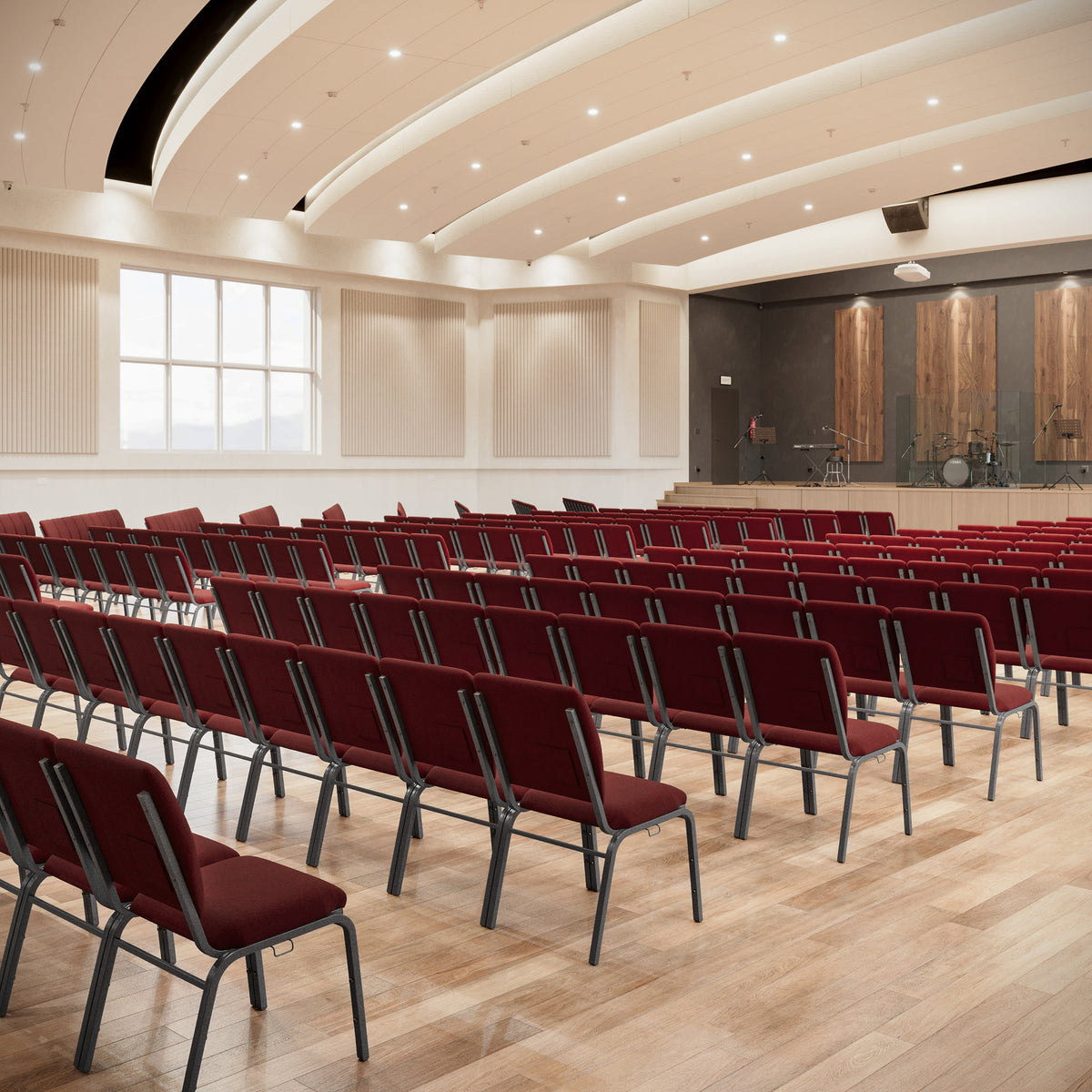Maroon Fabric/Silver Vein Frame |#| Maroon Multipurpose Church Chairs - 18.5 in. Wide