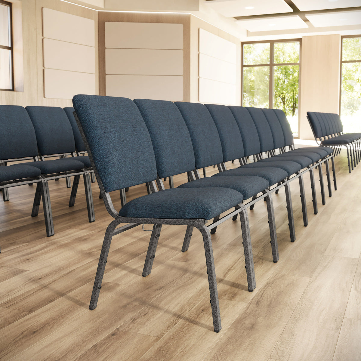 Navy Fabric/Silver Vein Frame |#| Navy Multipurpose Church Chairs - 18.5 in. Wide