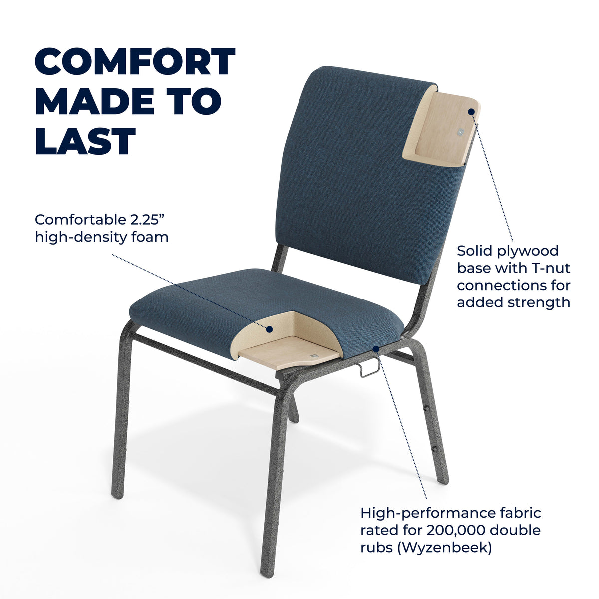 Navy Fabric/Silver Vein Frame |#| Navy Multipurpose Church Chairs - 18.5 in. Wide