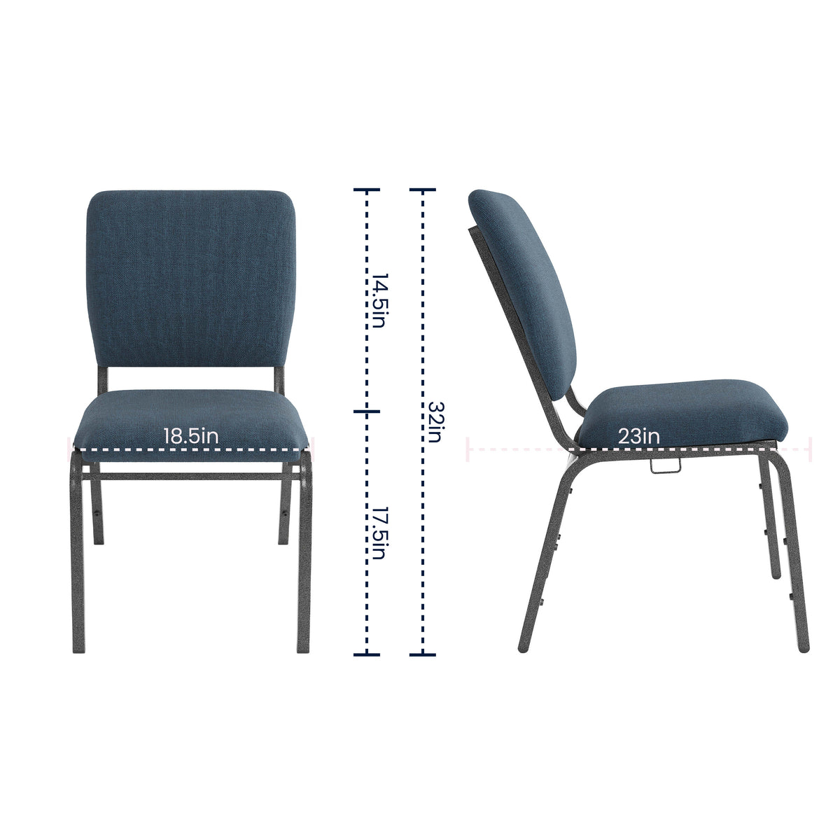 Navy Fabric/Silver Vein Frame |#| Navy Multipurpose Church Chairs - 18.5 in. Wide