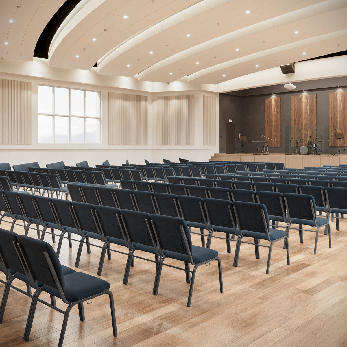 Navy Fabric/Silver Vein Frame |#| Navy Multipurpose Church Chairs - 18.5 in. Wide
