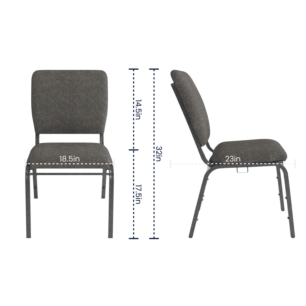 Charcoal Gray Fabric/Silver Vein Frame |#| Charcoal Gray Multipurpose Church Chairs - 18.5 in. Wide