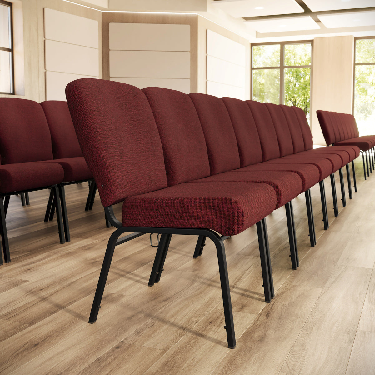 Maroon Fabric/Black Textured Frame |#| Signature Elite Maroon Church Chair - 20 in. Wide