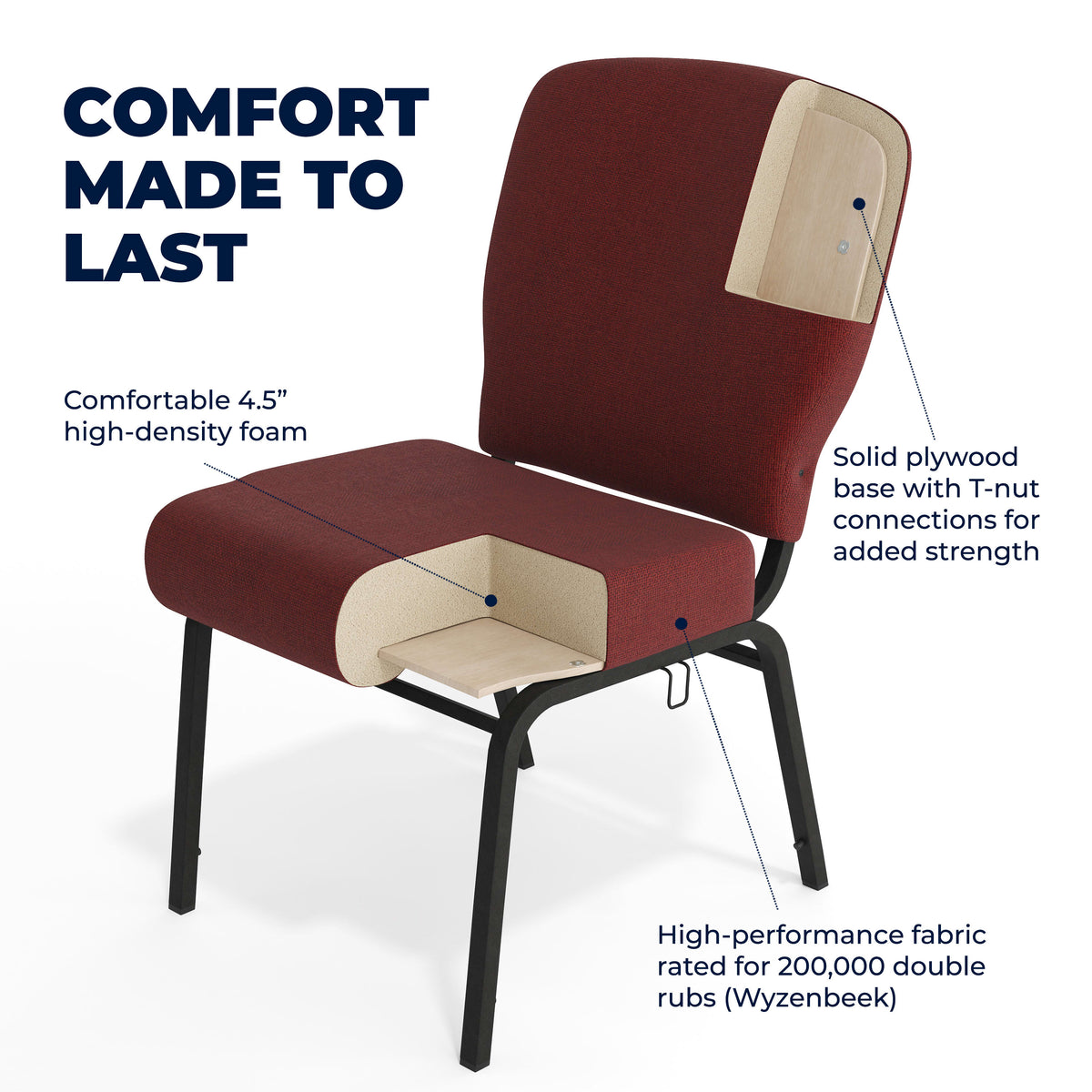 Maroon Fabric/Black Textured Frame |#| Signature Elite Maroon Church Chair - 20 in. Wide