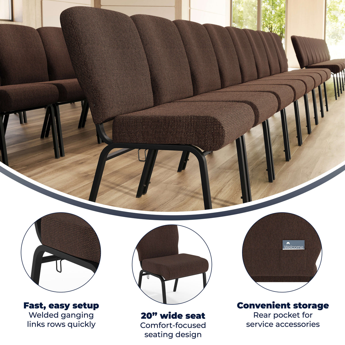 Java Fabric/Black Textured Frame |#| Signature Elite Java Church Chair - 20 in. Wide
