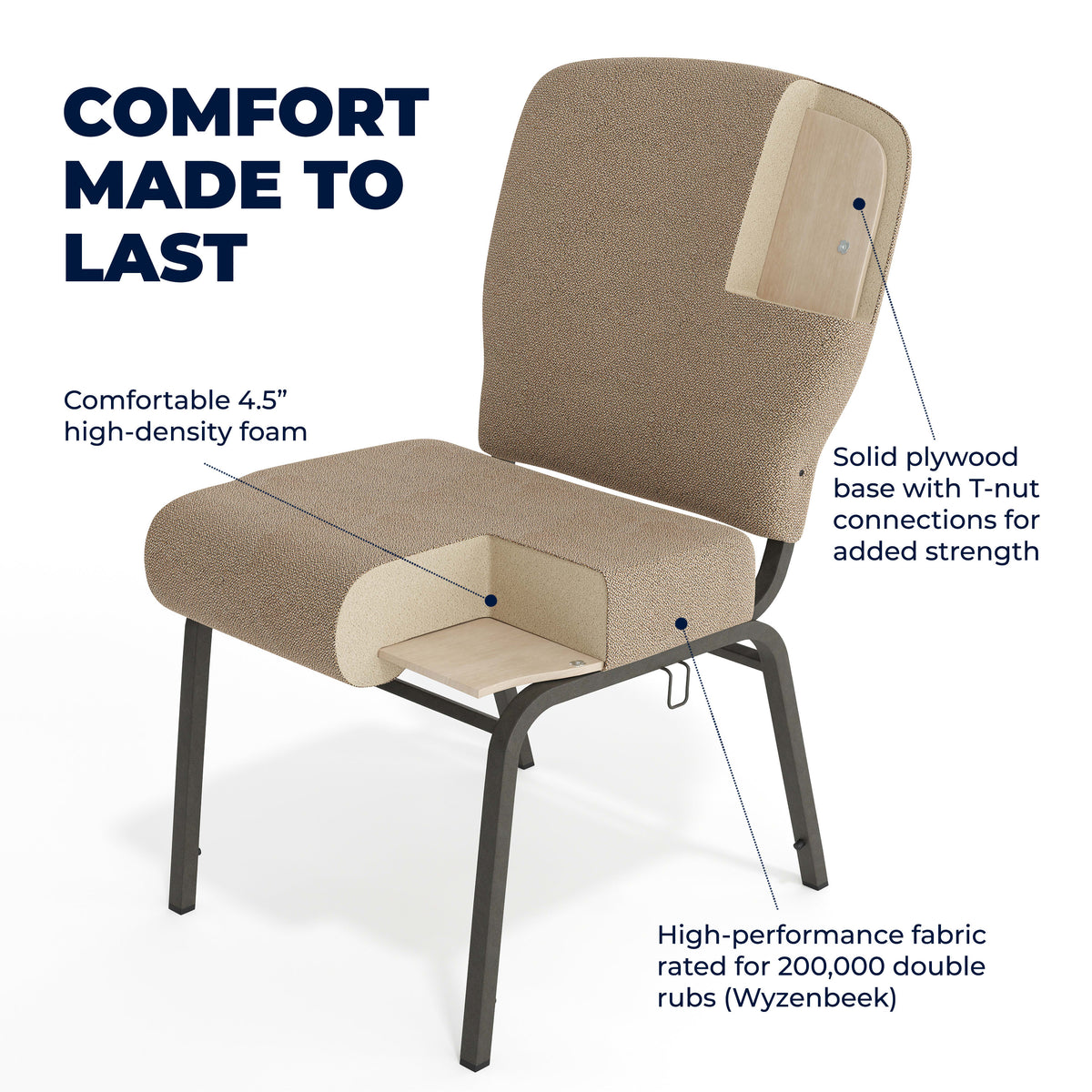 Tan Speckle Fabric/Black Textured Frame |#| Tan Speckle Church Chair - 20 in. Wide