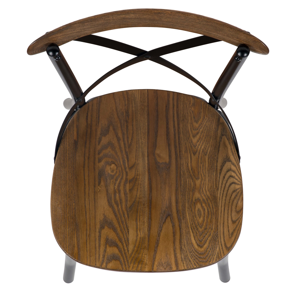 Fruitwood |#| X-Back Black Metal Dining Restaurant Chair with Fruitwood Seat