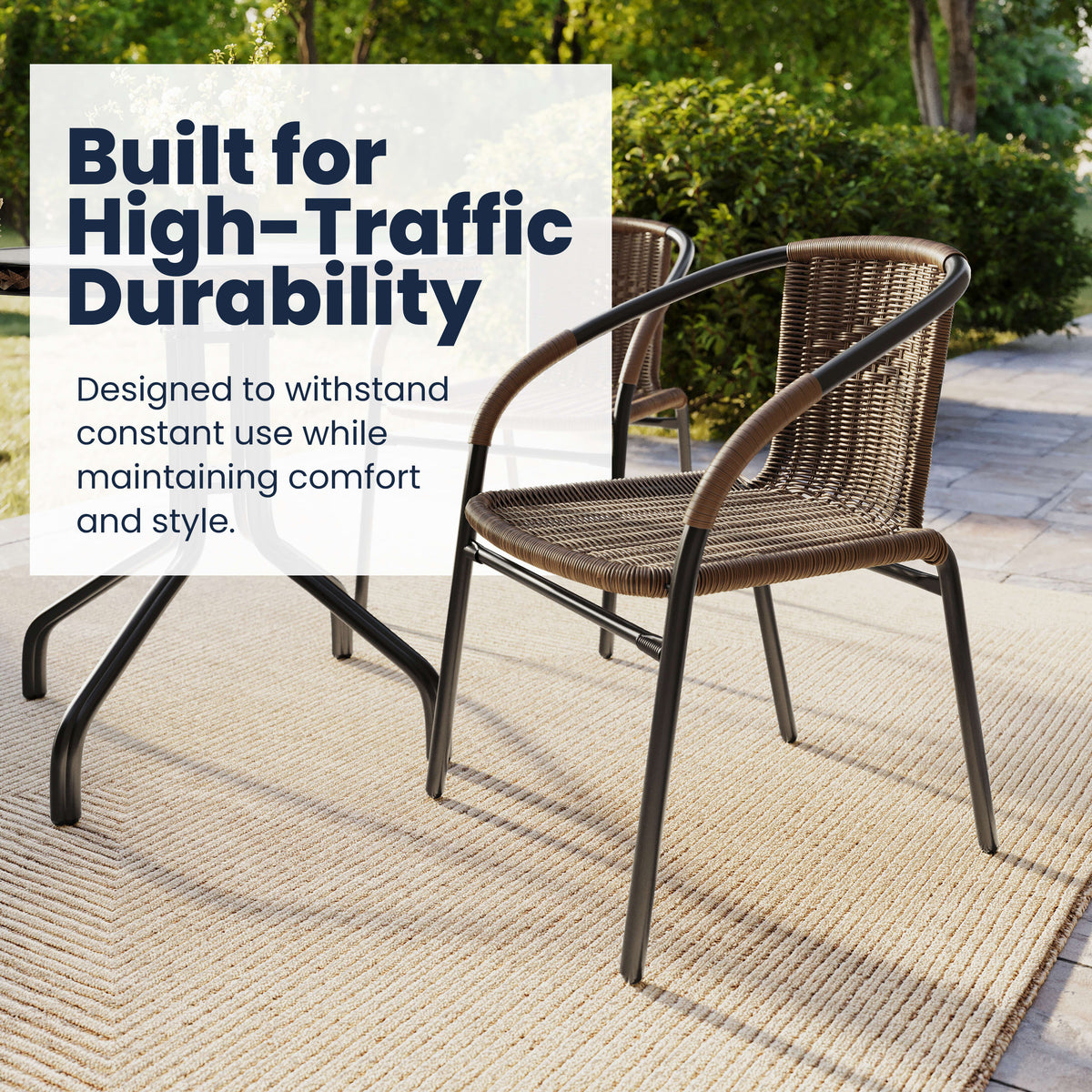 Dark Brown |#| 28" RD Glass Metal Table w/ Dk Brown Rattan Edging & 4 Dk Brown Rattan Chairs