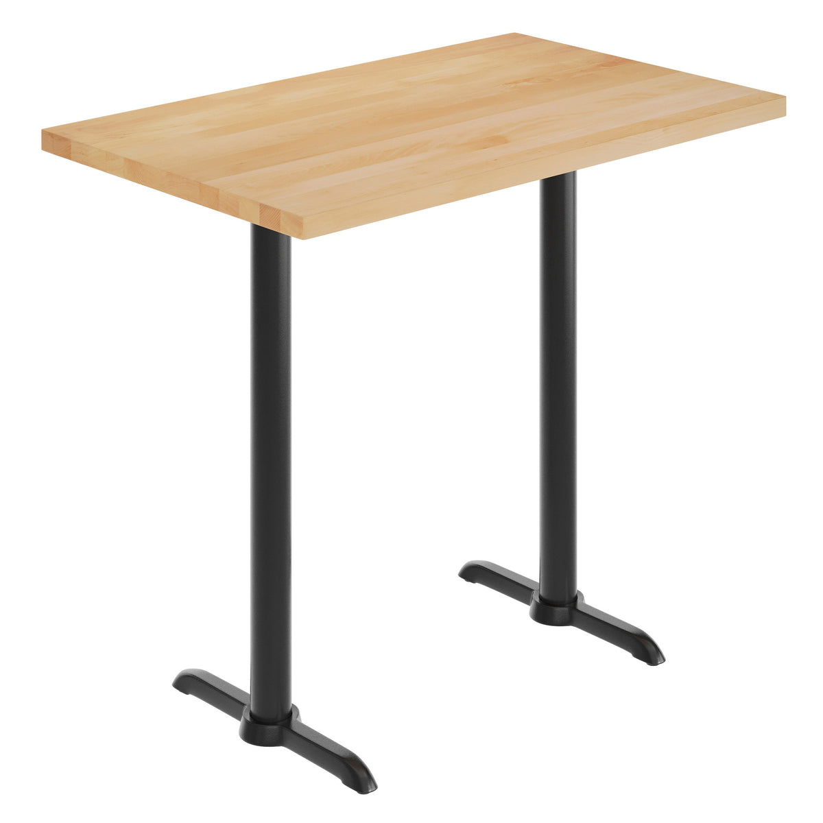 Natural Top/Black Base |#| Commercial 30x48 Natural Wood Tabletop-5x22 Bar Height Black Cast Iron T Bases