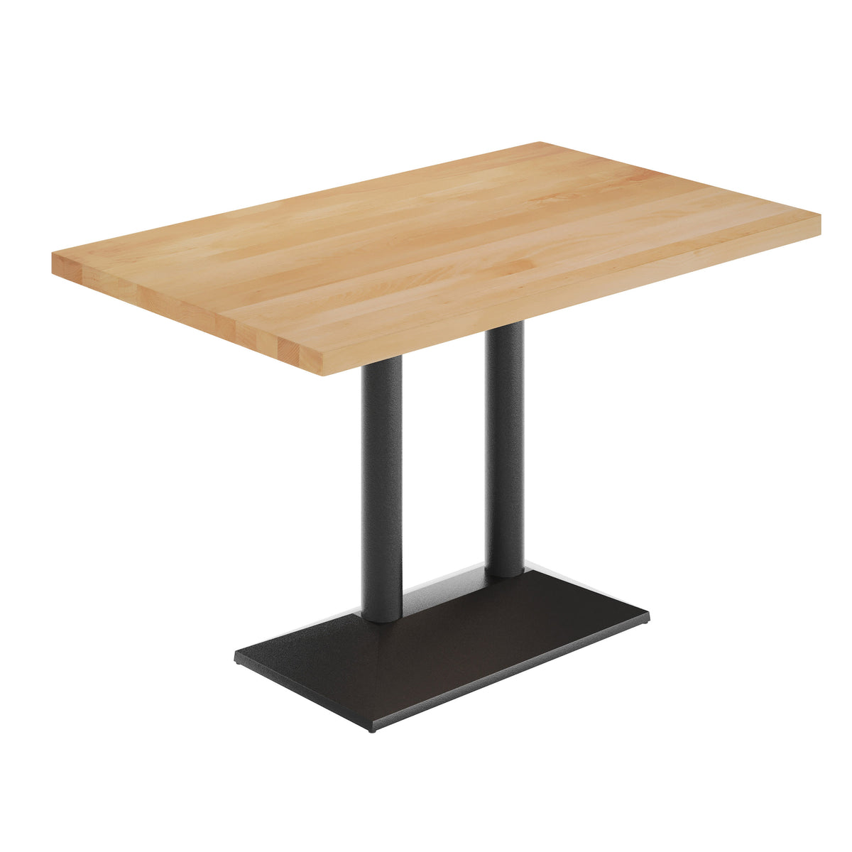Natural Top/Black Base |#| Commercial 30x48 NAT Table-27x15 Dual Column Table Height Black Cast Iron Base