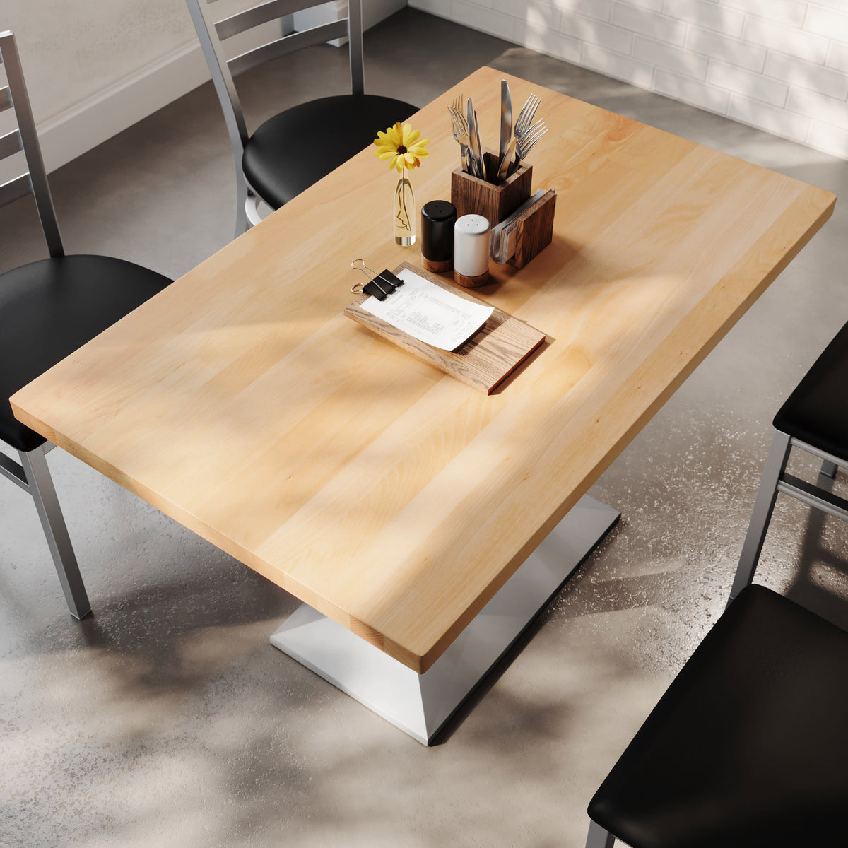 Natural Top/Silver Base |#| Commercial 30x48 NAT Table-27x15 Dual Column Table Height SIL Cast Iron Base