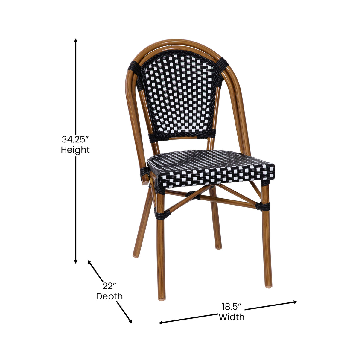 Black & White/Natural Frame |#| All-Weather Commercial Paris Chair with Bamboo Print Aluminum Frame-Black/White