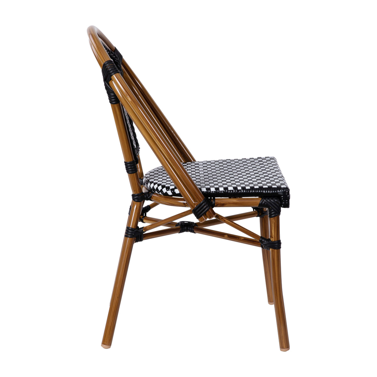 Black & White/Natural Frame |#| All-Weather Commercial Paris Chair with Bamboo Print Aluminum Frame-Black/White